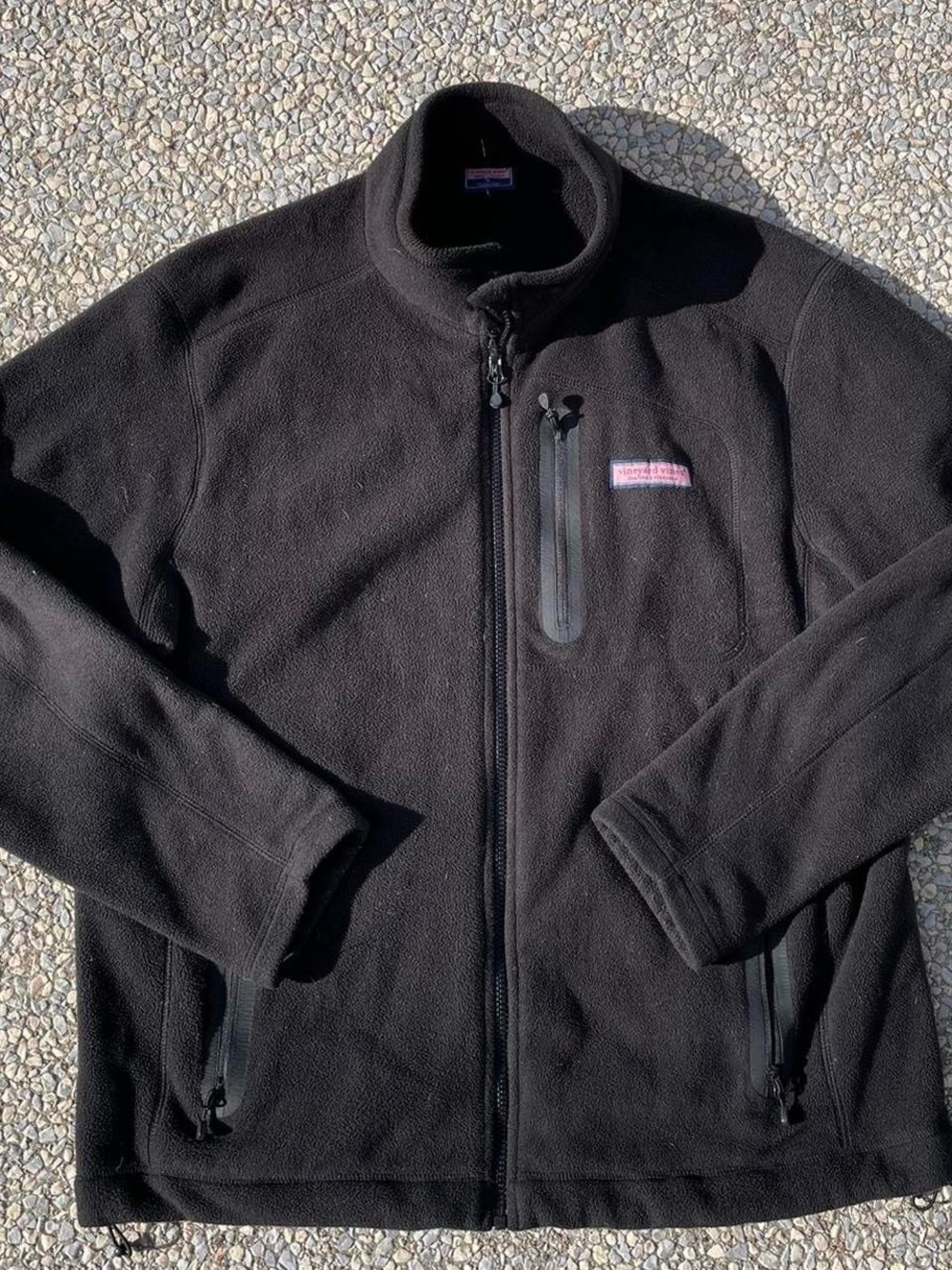 Vineyard Vines Black Fleece Zip-Up Jacket with Chest Pocket
